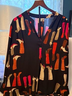 NIC+ZOE Black Button-Down Shirt with Multicolor Boot Print Size 3X (U13)